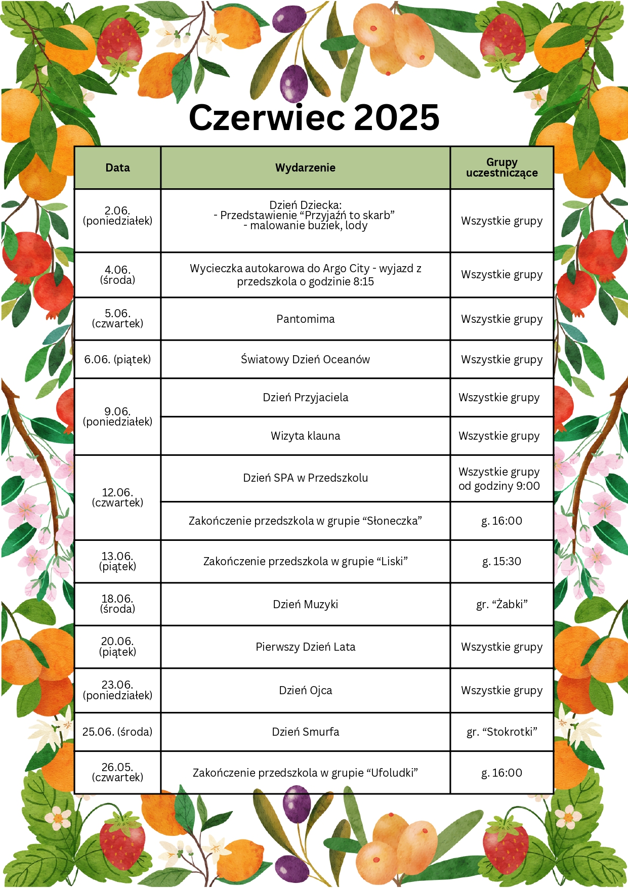 Harmonogram czerwiec 