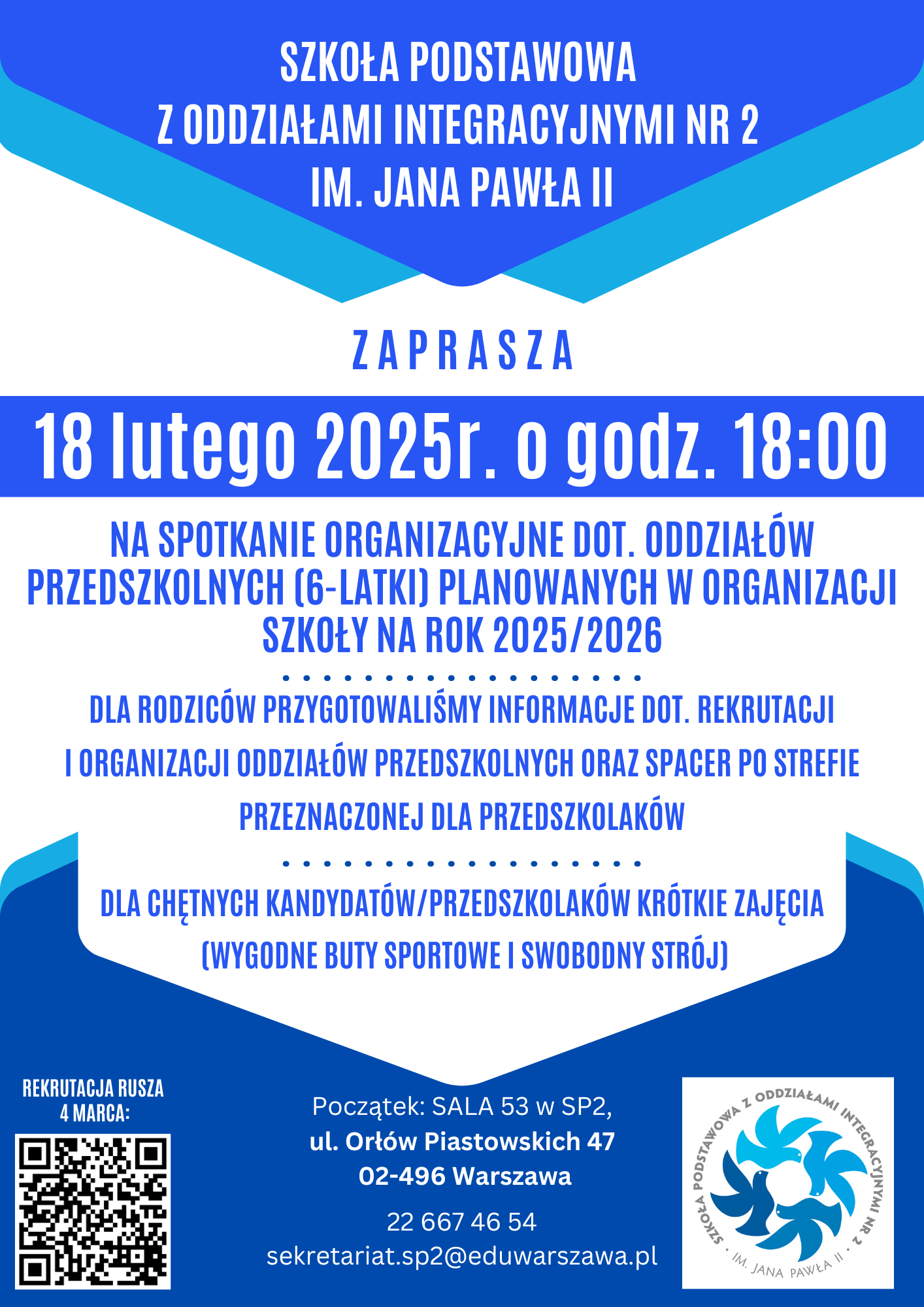 Plakat informujący o spotkaniu organizacyjnym w SP2 w Warszawie